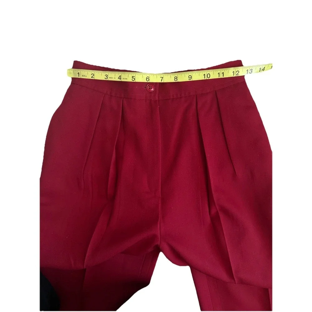 Carlisle Pleated Red Trouser Pant Women 6 Wool‎ Retro Classic Career Office Work